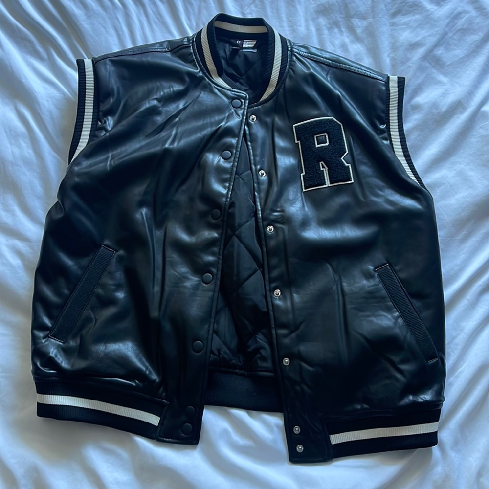 Collage oversized faux leather vest NEW